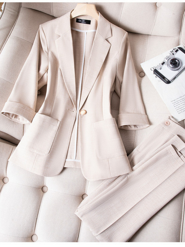 Blazer 2 piese Îmbrăcăminte de birou pentru femei Costum elegant Îmbrăcăminte de lucru Vara 2022 Nou Jachete Slim Fit pentru damă Pantaloni a noua asortați