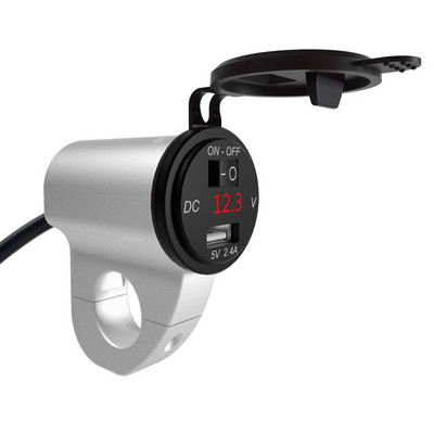 MoFlyeer motorkerékpár USB töltő alumínium ötvözet vízálló mobiltelefon adapter 2.4A digitális kijelzős autós gyorstöltő kapcsolóval