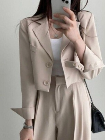 Lnsozkdg Korean Chic Blazer Suits Women Two Piece Set Suit Jacket Top + ίσιο παντελόνι Office Lady Ensemble Femme 2 Piece Outfit