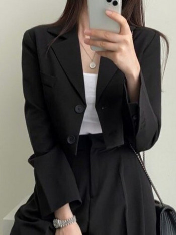 Lnsozkdg Korean Chic Blazer Suits Women Two Piece Set Suit Jacket Top + ίσιο παντελόνι Office Lady Ensemble Femme 2 Piece Outfit