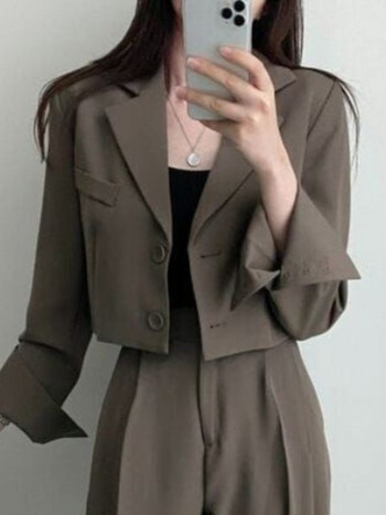 Lnsozkdg Korean Chic Blazer Suits Women Two Piece Set Suit Jacket Top + ίσιο παντελόνι Office Lady Ensemble Femme 2 Piece Outfit