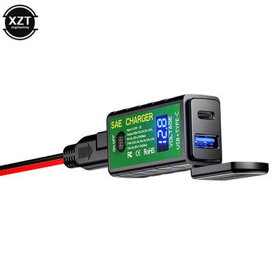 3.1A/4.8A C TYPE-C motorkerékpár USB-töltő SAE USB Type-C Voltmérő BE/KIKAPCSOLÓ Vízálló gyorsleválasztó dugó Motorkerékpárok