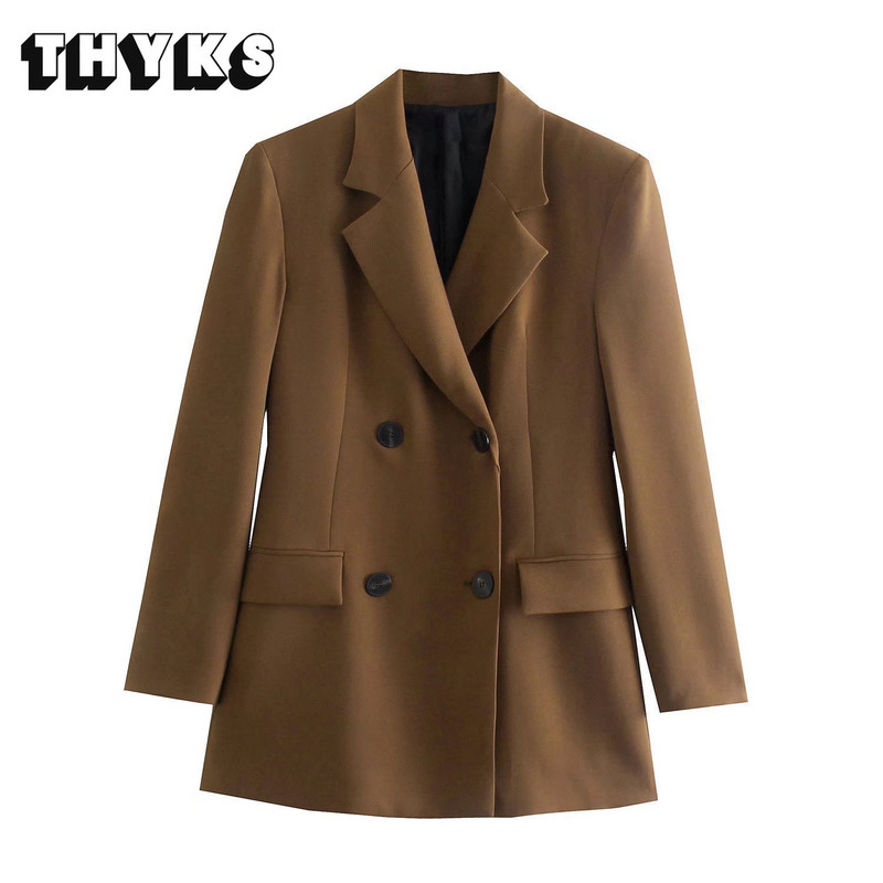 Blazer la modă pentru doamnă, cu două piepturi, retro, cu mânecă lungă, cu buzunar cu clapetă, pantaloni de damă, costum de birou, ocazional, largi, pentru dama, Traje Mujer