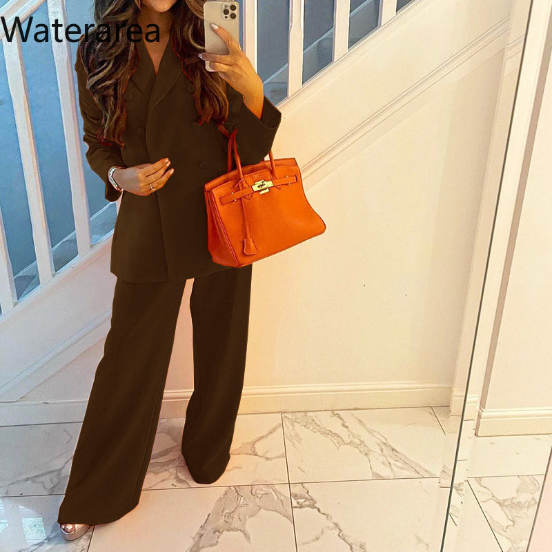 Waterarea Costum de afaceri pentru femei, toamnă iarnă, blazer, paltoane și pantaloni largi, set 2 2 piese, set de birou, casual, la modă