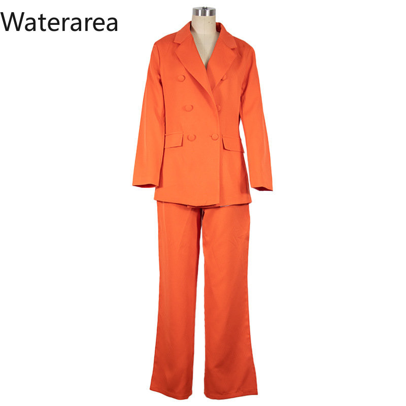 Waterarea Costum de afaceri pentru femei, toamnă iarnă, blazer, paltoane și pantaloni largi, set 2 2 piese, set de birou, casual, la modă