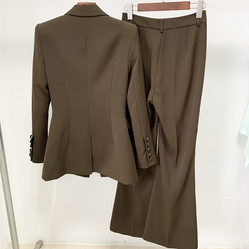Costum Pantaloni Blazer Seturi Două Piese Femei Maro Verde Mentă Afaceri Cu un singur Buton Pantaloni Evazați Blazer Costum Formal Calitate Înaltă