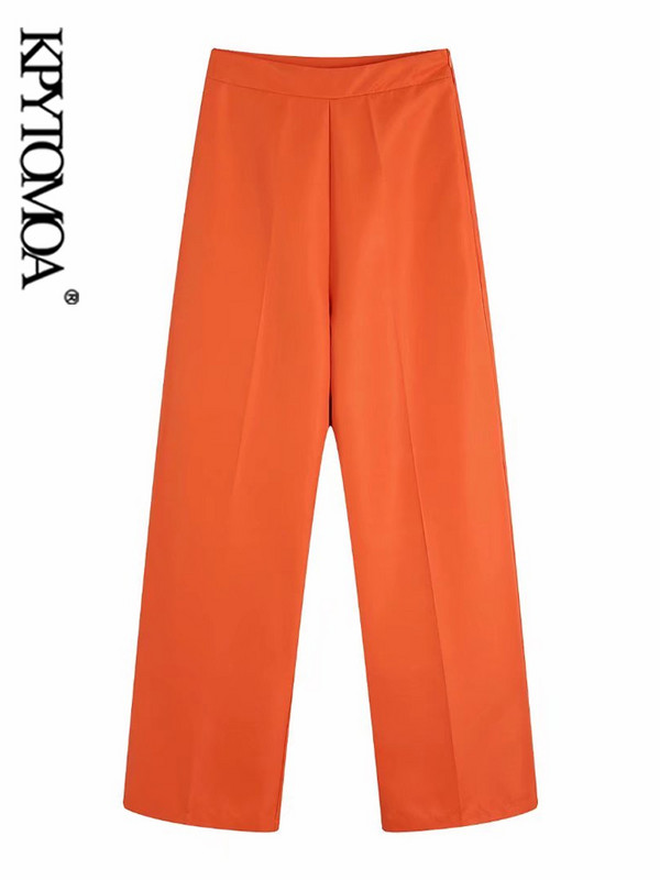 KPYTOMOA Moda femeie cu nasturi în față guler șal Blazer haină și talie înaltă cu fermoar lateral pantaloni evazați Femei Seturi două piese Mujer