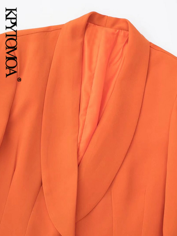 KPYTOMOA Moda femeie cu nasturi în față guler șal Blazer haină și talie înaltă cu fermoar lateral pantaloni evazați Femei Seturi două piese Mujer