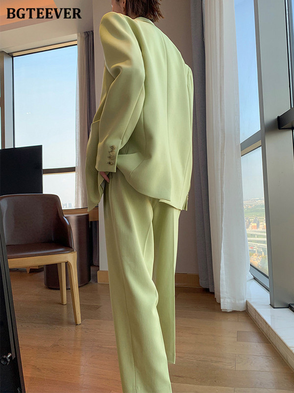 BGTEEVER Primăvară, cu un singur buton, costume cu pantaloni pentru damă