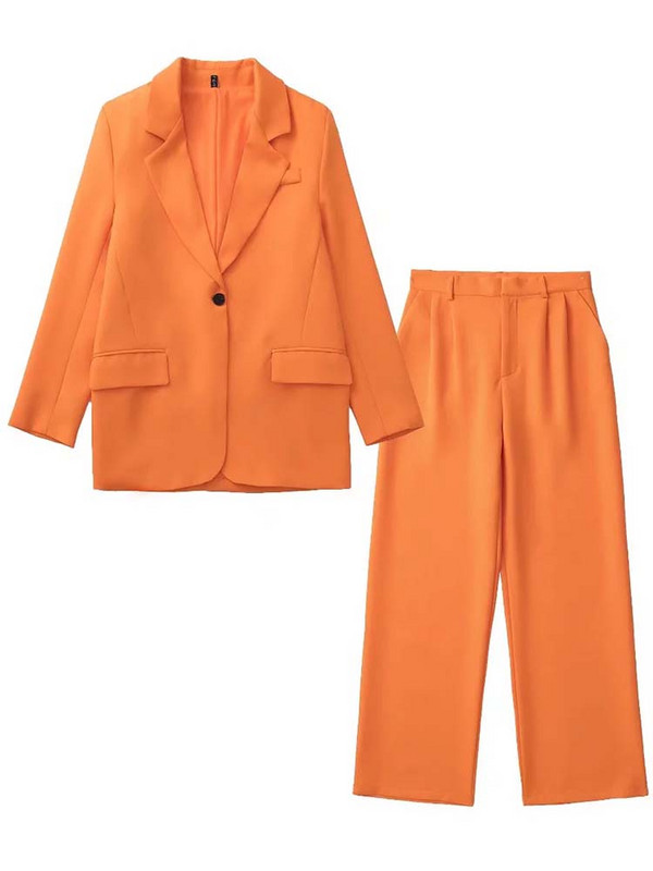 TRAF Set de sacouri pentru femei 2023, nou, costum de birou pentru femei, jachetă vintage cu mânecă lungă, ocazional, topuri, pantaloni cu talie înaltă