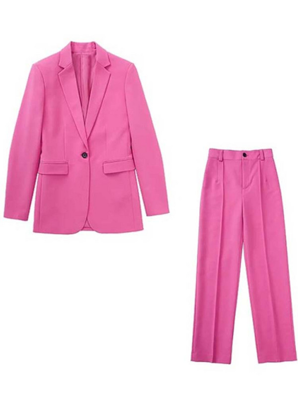 TRAF Set de sacouri pentru femei 2023, nou, costum de birou pentru femei, jachetă vintage cu mânecă lungă, ocazional, topuri, pantaloni cu talie înaltă