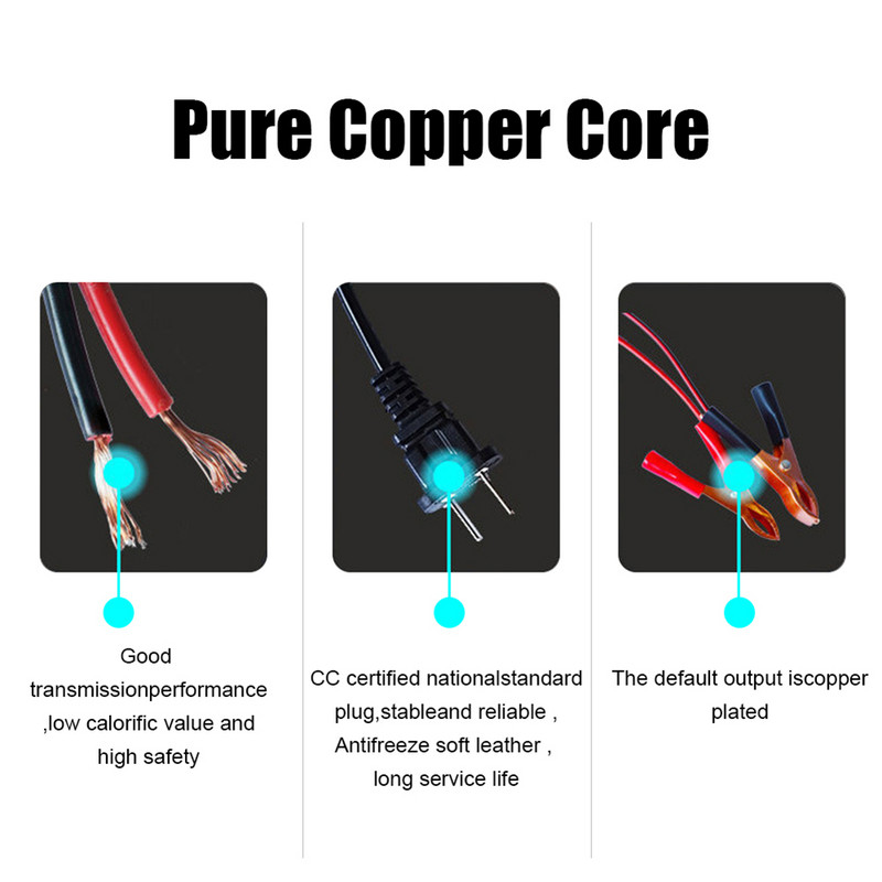 Motociklo akumuliatoriaus įkroviklis Apsauga nuo trumpojo jungimo 12V/24V išmanusis LED ekranas Motociklo švino rūgšties akumuliatoriaus įkroviklis