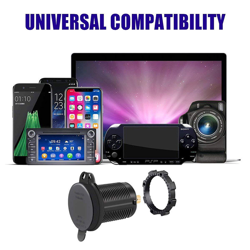 Priză dublă pentru încărcător USB pentru motociclete Priză de curent rezistentă la apă cu adaptor de alimentare cu LED 2.1A pentru motociclete auto camion