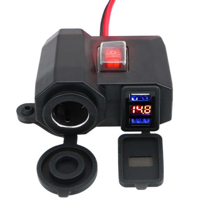 LEEPEE Afișaj digital Adaptor 5V 2.1A Sursă de alimentare Încărcător pentru ghidon pentru motociclete Port USB dublu Priză pentru brichetă