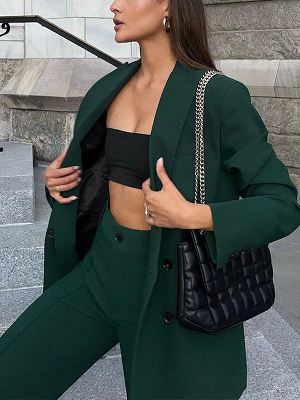 Set de sacouri de dama costum verde jacheta sacouri de birou pentru dama costum cu maneca lunga dreapta pentru femeie sacou la doua piept femei 2022