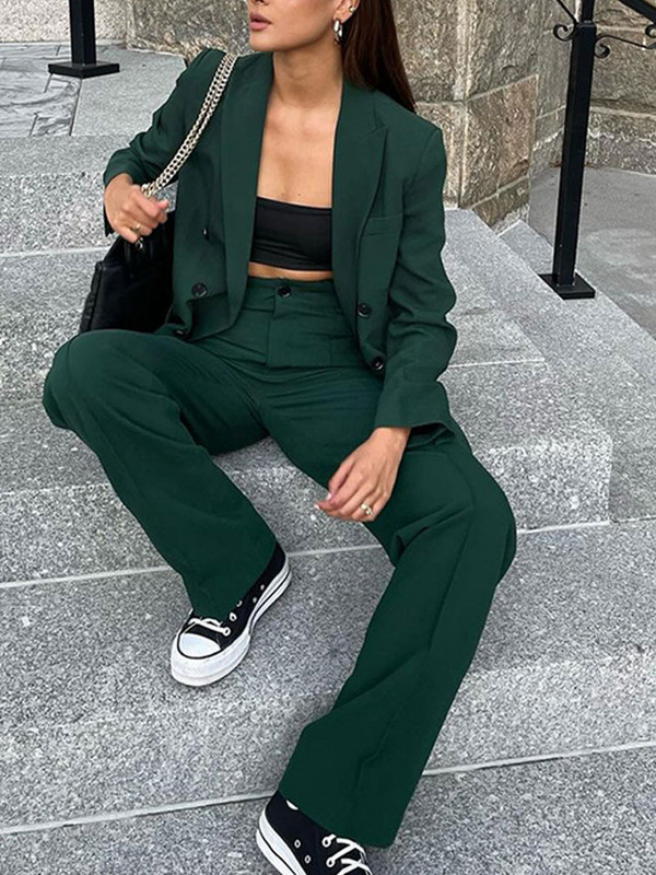 Set de sacouri de dama costum verde jacheta sacouri de birou pentru dama costum cu maneca lunga dreapta pentru femeie sacou la doua piept femei 2022