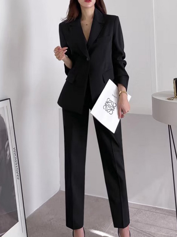 Primăvară ocazional elegant Blazer damă costum pantalon Jachetă cu nasturi + pantaloni creion Set 2 piese Moda feminină Pantaloni coreeani ținute costum