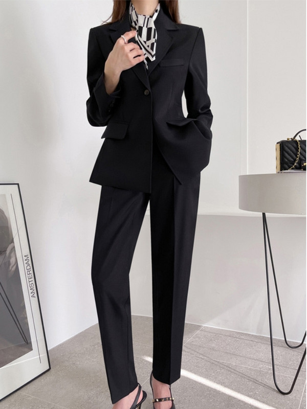 Primăvară ocazional elegant Blazer damă costum pantalon Jachetă cu nasturi + pantaloni creion Set 2 piese Moda feminină Pantaloni coreeani ținute costum