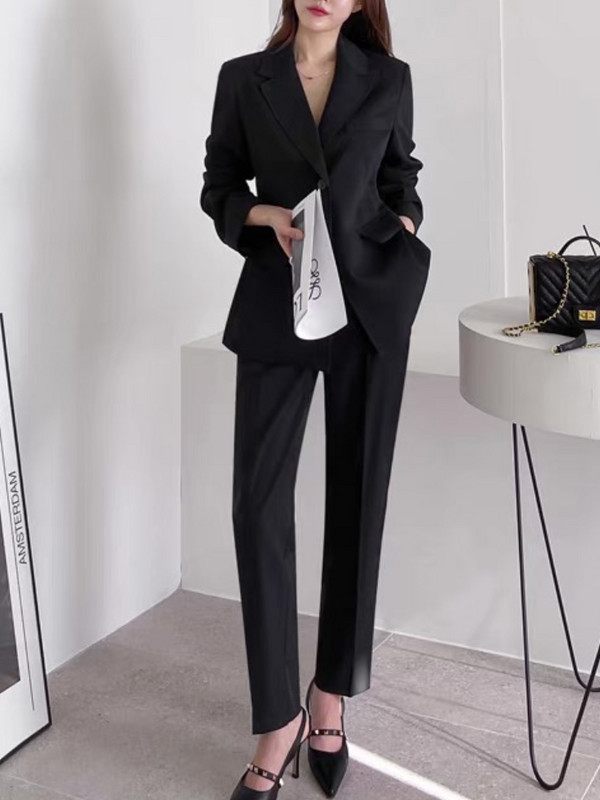 Primăvară ocazional elegant Blazer damă costum pantalon Jachetă cu nasturi + pantaloni creion Set 2 piese Moda feminină Pantaloni coreeani ținute costum