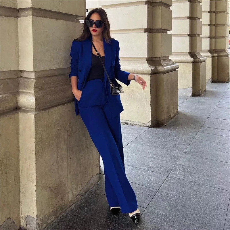 Costum Blazer dublu, elegant, bleumarin pentru femeie, primăvară 2022, pentru birou, pentru dama