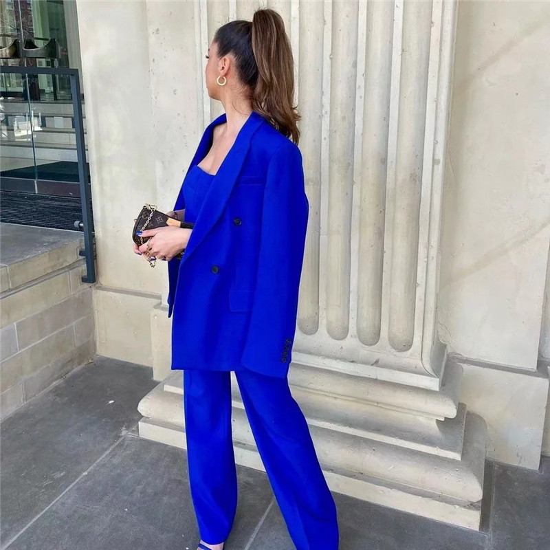 Costum Blazer dublu, elegant, bleumarin pentru femeie, primăvară 2022, pentru birou, pentru dama