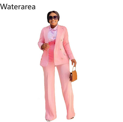 Wateratea új afrikai női öltönyök hosszú ujjú blézerkabát egyenes hosszú nadrág öltönyök női tömör 2 részes női szett