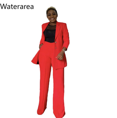Wateratea új afrikai női öltönyök hosszú ujjú blézerkabát egyenes hosszú nadrág öltönyök női tömör 2 részes női szett