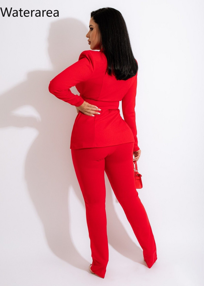 Waterarea Nouă Uniformă Profesională Set Femei Trening Moda Maneci pline Curea Cămașă și Pantaloni Costum OL Slim Set din două piese