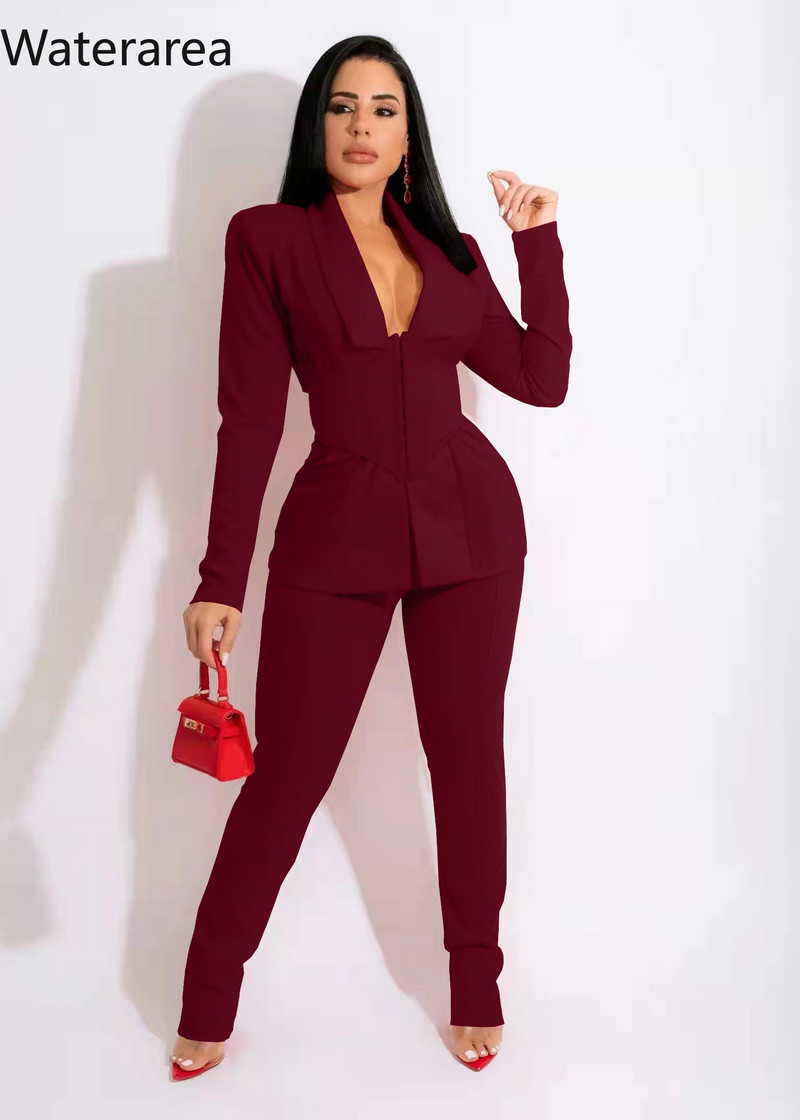 Waterarea Nouă Uniformă Profesională Set Femei Trening Moda Maneci pline Curea Cămașă și Pantaloni Costum OL Slim Set din două piese