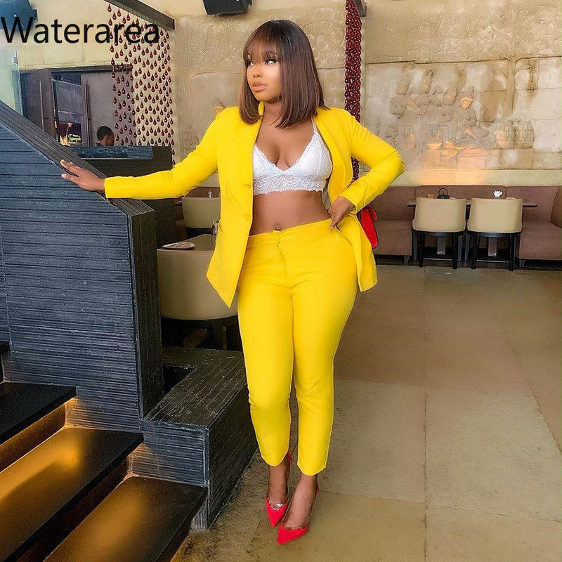 Waterarea Set de trening pentru femei, solid nou, la modă sexy, cu mâneci întregi, blazer, pantaloni, set de două piese, uniformă de afaceri pentru damă de birou