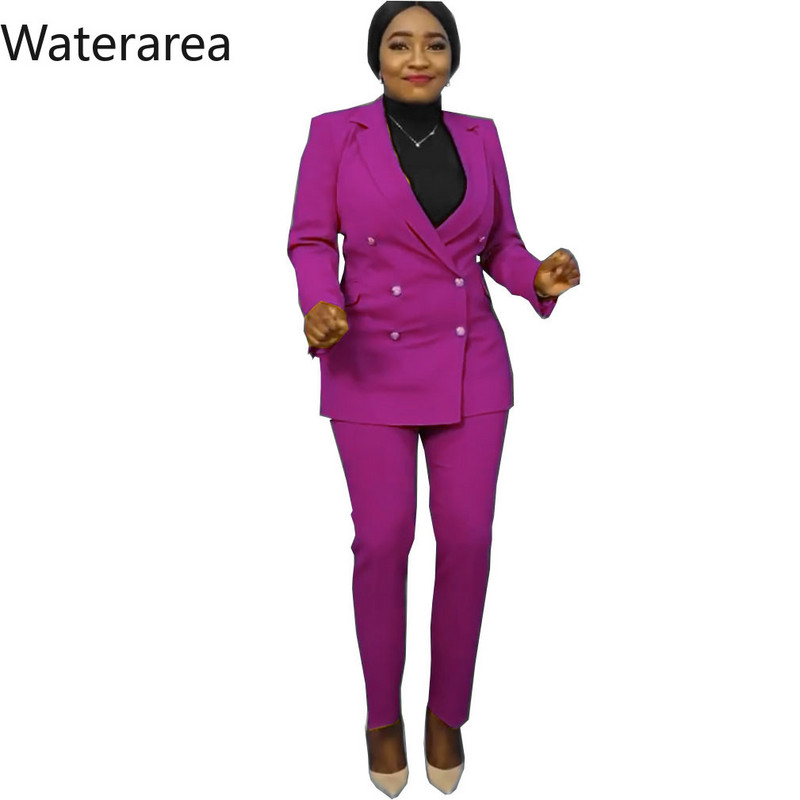 Set de trening pentru femei Waterarea Nou pentru damă Office Lady, mâneci pline, pantaloni blazer, costum profesional, drept, Set două piese