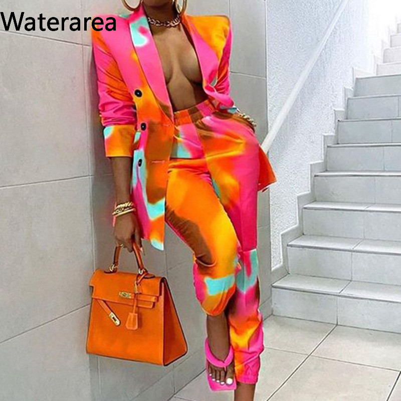 Waterarea 2021 Toamnă Iarnă Femei Set Tie-dye Set Două Piese Costum Office Ținute Plus Size Jachetă Casual Skinny Set Pantaloni
