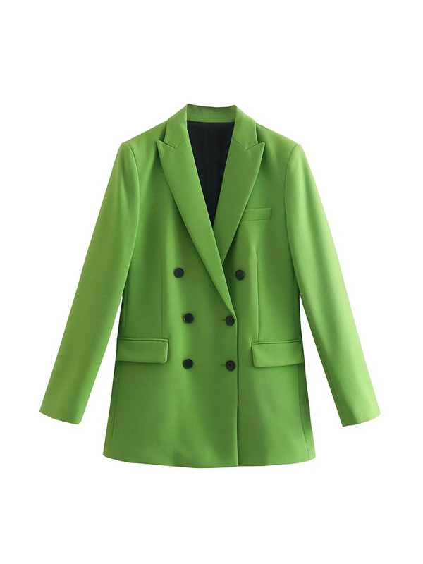 SLMD 2022 Costume elegante cu pantaloni verzi pentru femei Blazere cu crestături cu piept dublu Pantaloni plisați cu talie mijlocie cu buzunarul din spate Îmbrăcăminte de birou