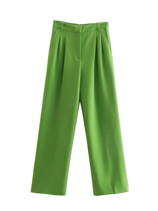 SLMD 2022 Costume elegante cu pantaloni verzi pentru femei Blazere cu crestături cu piept dublu Pantaloni plisați cu talie mijlocie cu buzunarul din spate Îmbrăcăminte de birou