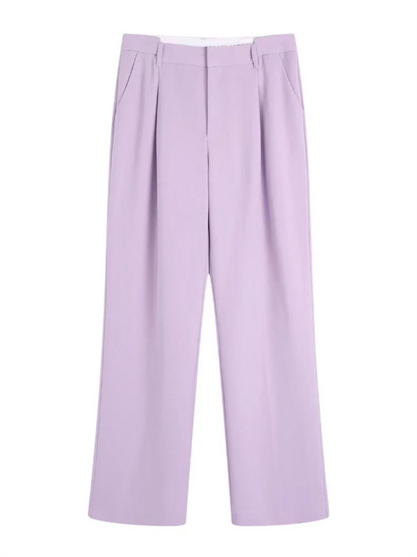 Jachetă elegantă pentru femeie mov cu un singur piept 2022 pantaloni cu talie înaltă pentru damă de birou Set de costume vintage de culoare solidă pentru femei