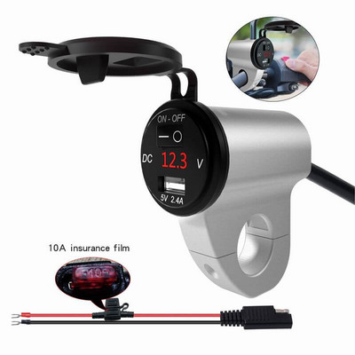 2,4A digitális kijelző alumínium ötvözet vízálló motorkerékpár USB töltő mobiltelefon adapter autós gyorstöltő kapcsolóval