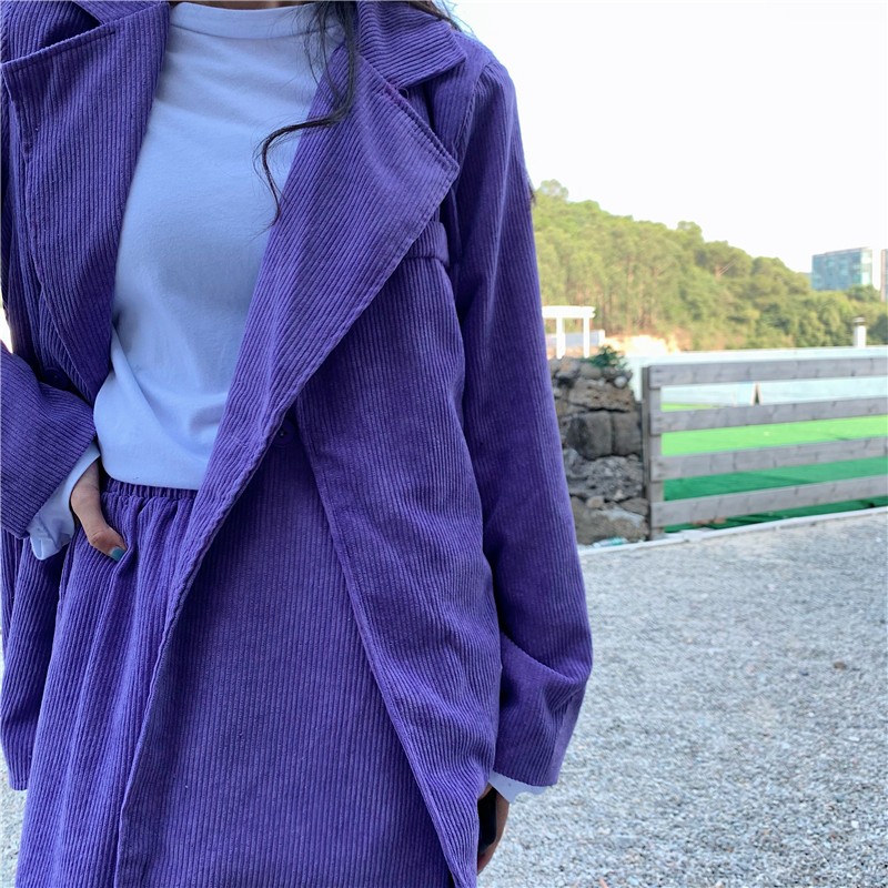 Blazere din velur cu design mov, solid, cu crestătură, pantaloni șic, uni, în stil coreean, de primăvară, de toamnă, pentru femei