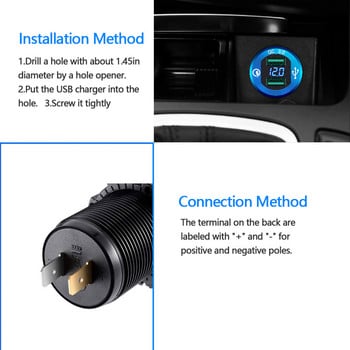 Μοτοσικλέτα Quick Charge 3.0 Dual USB Charger Socket Αδιάβροχο αλουμίνιο Power Charge LED Voltmeter για 12V/24V Car Boat Usb Auto