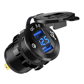 Μοτοσικλέτα Quick Charge 3.0 Dual USB Charger Socket Αδιάβροχο αλουμίνιο Power Charge LED Voltmeter για 12V/24V Car Boat Usb Auto