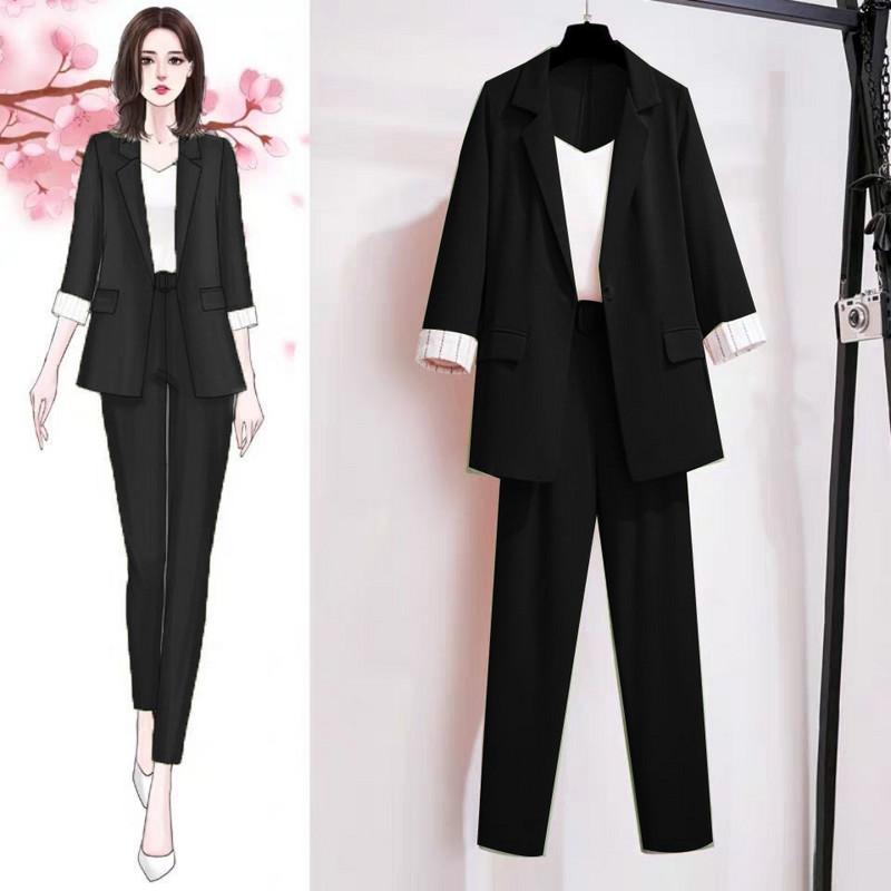 2022, vară, toamnă, blazer solid, cardigan cu mânecă lungă, butoane, jachetă ocazională, costume elegante, pentru dama de birou, blazere negre