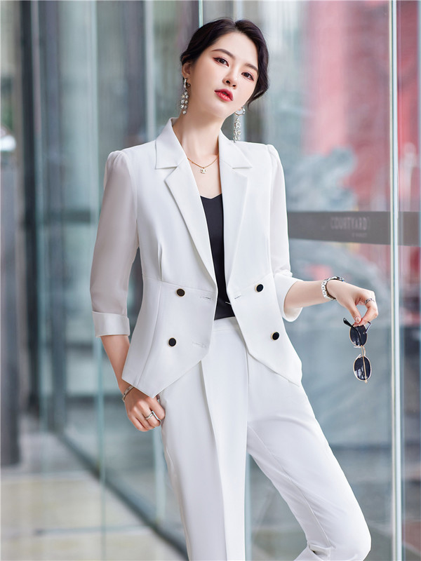 Costum Blazer Două Piese Femei Primăvară șifon Cardigan cu jumătate de mânecă Pantaloni Blazer Solid 2 Piese Set Office Damă Elegant Blazere