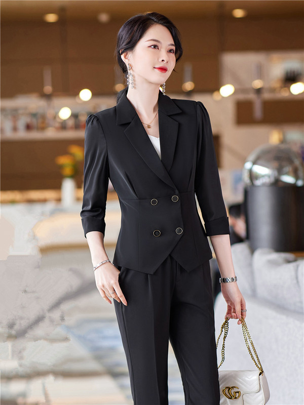 Costum Blazer Două Piese Femei Primăvară șifon Cardigan cu jumătate de mânecă Pantaloni Blazer Solid 2 Piese Set Office Damă Elegant Blazere
