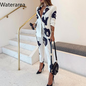 Waterarea irodai női öltöny, elegáns teljes ujjú blézerek és nadrágok, két darab, 2 részes szett, fehér, vintage üzleti viselet, őszi tél