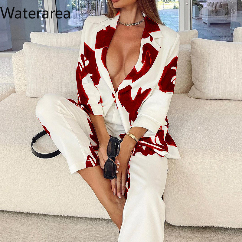 Costum de damă Waterarea Office, elegant, cu mâneci întregi, blazere și pantaloni Set două 2 piese, alb, vintage, haine de afaceri, uniformă toamnă iarnă