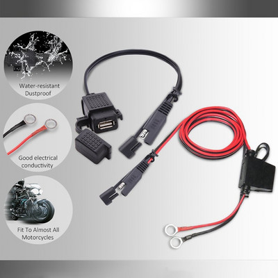 Motorkerékpár vízálló SAE-USB kábel adapter USB töltő 2.1A gyorstöltés telefonhoz GPS táblagéphez Motorkerékpár tartozékok