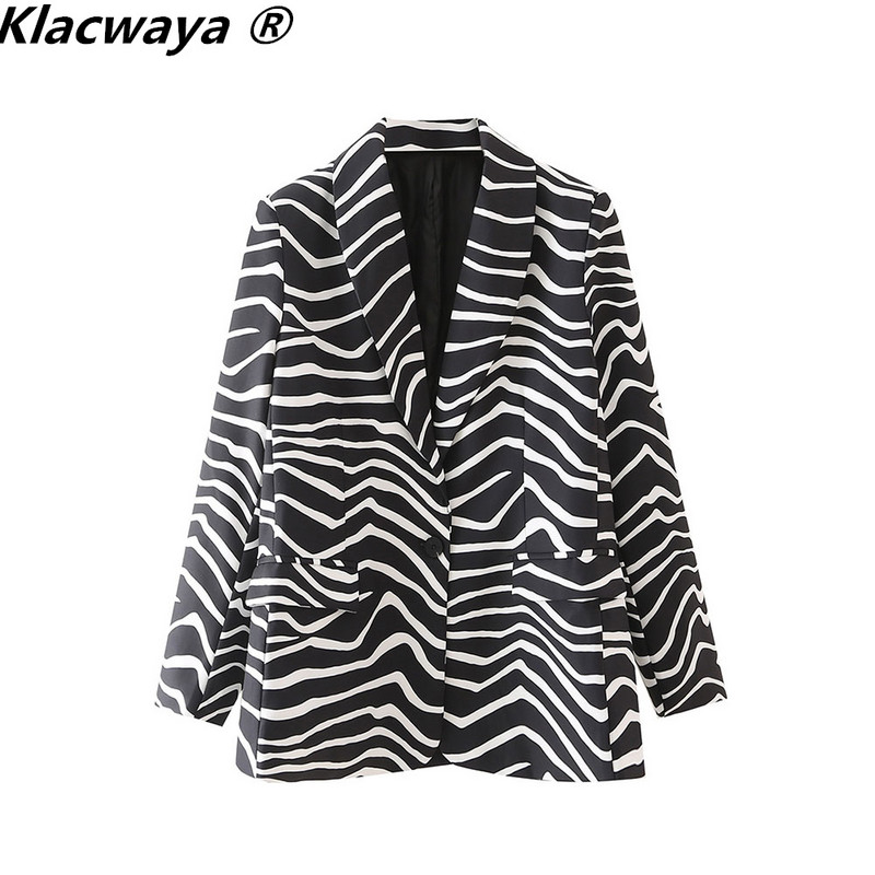 Klacwaya Costum Femei Set Imprimare Zebra Femeie 2 Piese Set Blazer cu Un singur Buton Cu Pantaloni Femei Casual Costume Pantaloni
