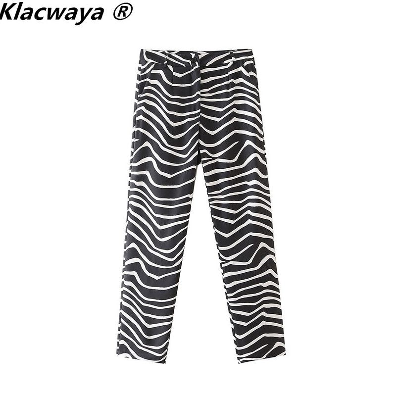 Klacwaya Costum Femei Set Imprimare Zebra Femeie 2 Piese Set Blazer cu Un singur Buton Cu Pantaloni Femei Casual Costume Pantaloni