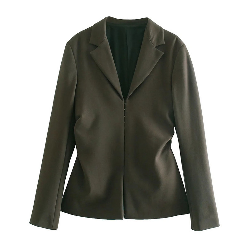 XEASY 2021 Дамски комплект от две части, плътен ретро офис дама, тънък блейзър със скрити гънки на гърдите, женски костюми с панталон с молив с висока талия