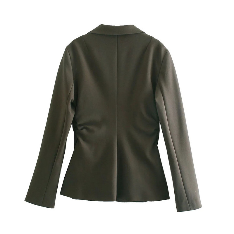 XEASY 2021 Дамски комплект от две части, плътен ретро офис дама, тънък блейзър със скрити гънки на гърдите, женски костюми с панталон с молив с висока талия