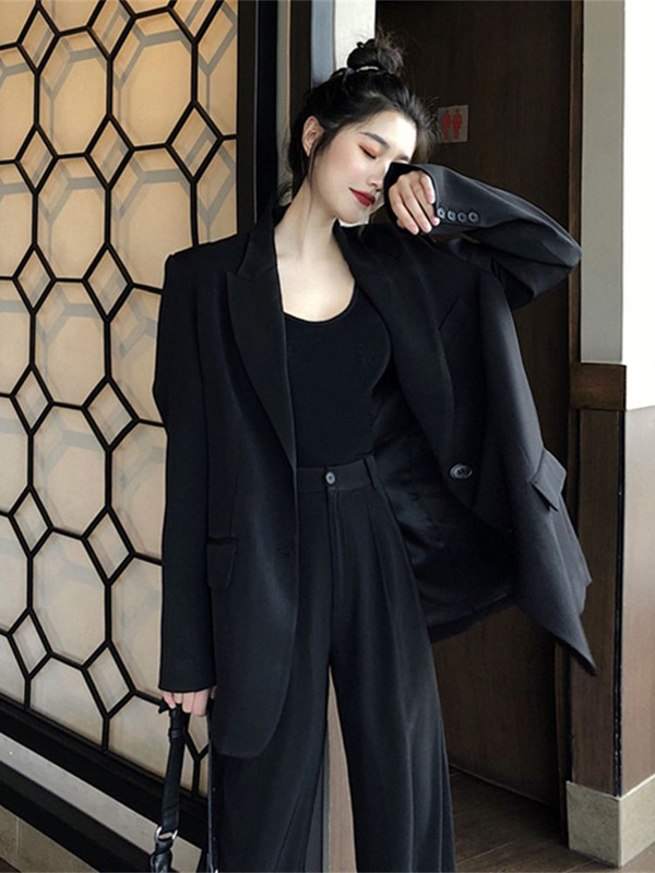 Femei Elegant Office Lady Set Două Piese Set Blazer Set Costum Jachetă Casual Drept Nou Casual Pantaloni Solid Costume